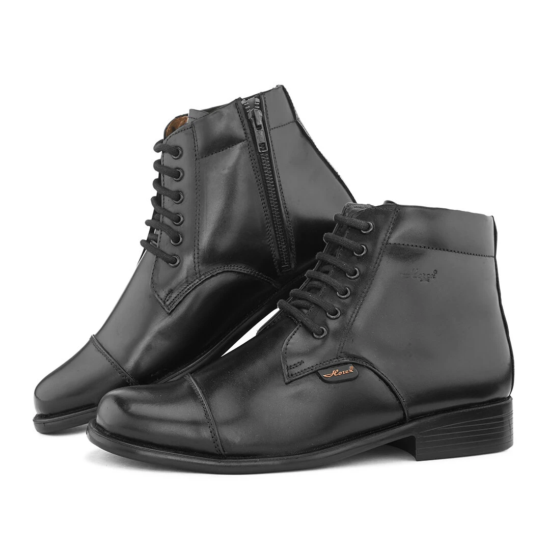 Hare Classic Black Leather Formal Ankle Boots with Side Zip - Leather ankle boots
