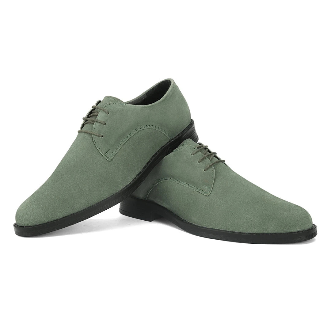 Sage Green Suede Classic Derby Dress Shoes - Minimalist Formal Footwear - Sage green derby shoes
