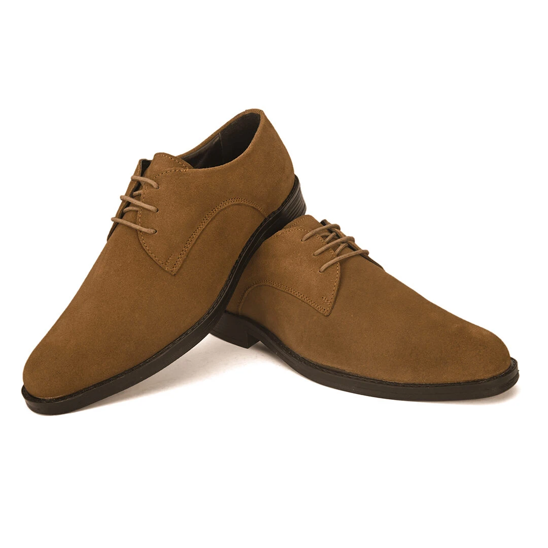 Premium Tan Suede Lace-Up Derby Dress Shoes - Classic Formal Footwear - Suede derby shoes