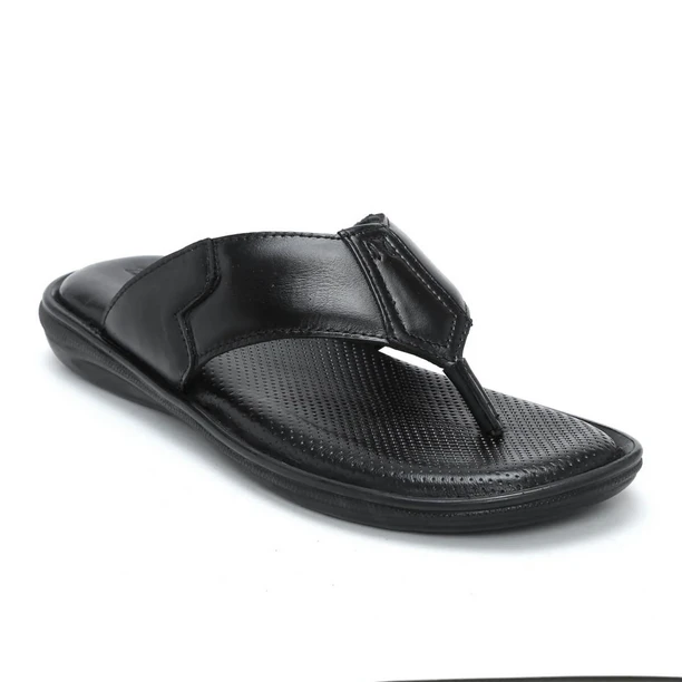 Men's Classic Black Leather Comfort Flip Flops - Casual Slip-On Sandals - Leather flip flops
