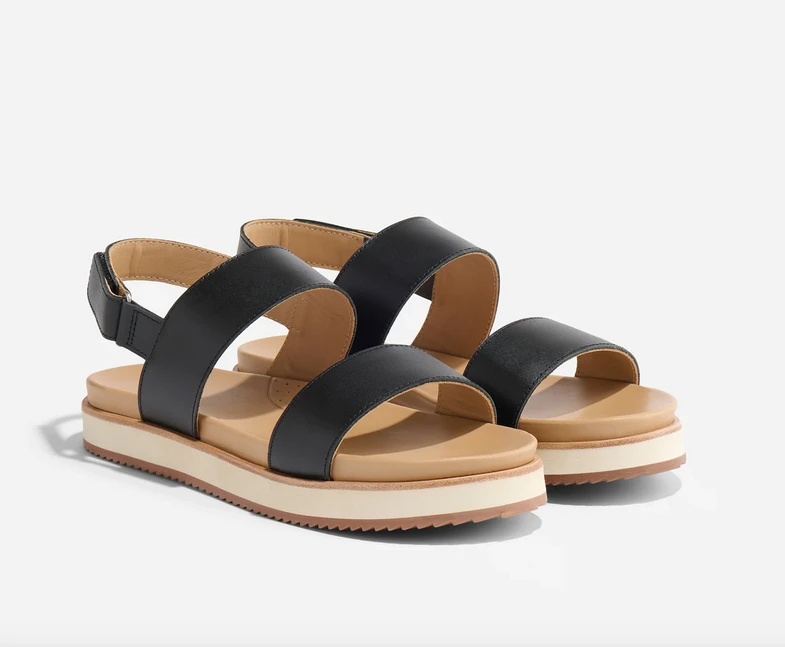 Minimalist Black Leather Platform Comfort Sandals - Minimalist platform sandals